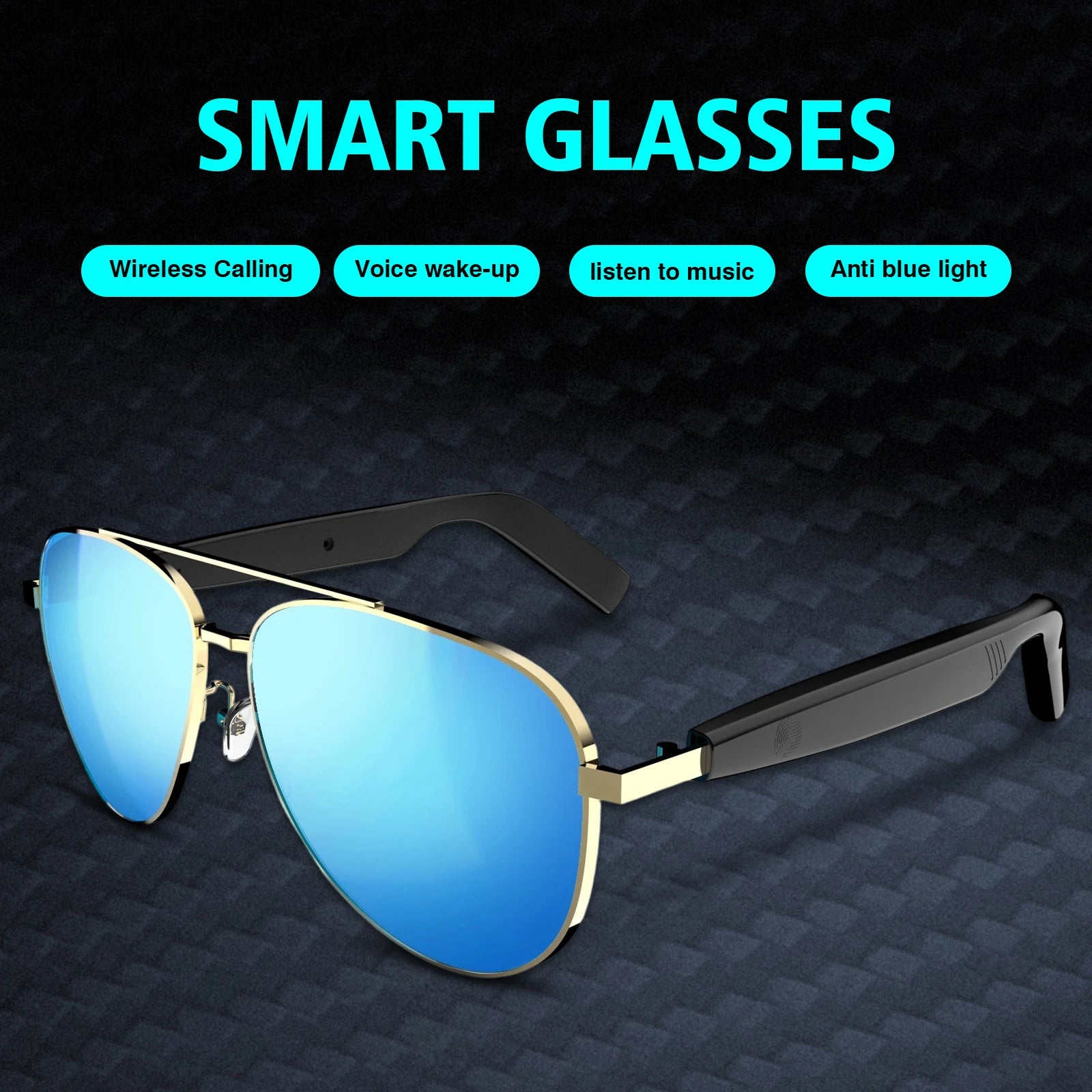 New noise reduction smart glasses, wireless calls, music playback, touch voice assistant, stylish blue light blocking sunglasses
