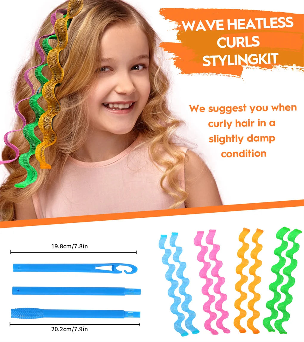 30PCS Heatless Hair Curlers Wave Curls Styling Kit with 2 Pcs Styling Hooks, No Heat Hair Curlers for Women Girls 55/45/30CM