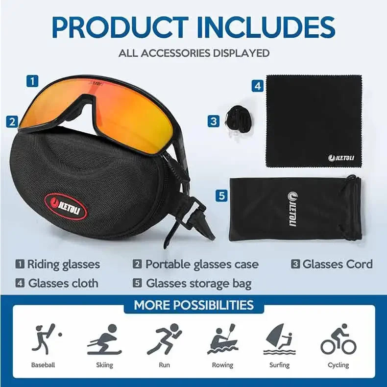 UV Protection Polarized Photochromic Cycling Glasses Windproof for Road MTB Biking Anti-Fog Sports Sunglasses Men Women