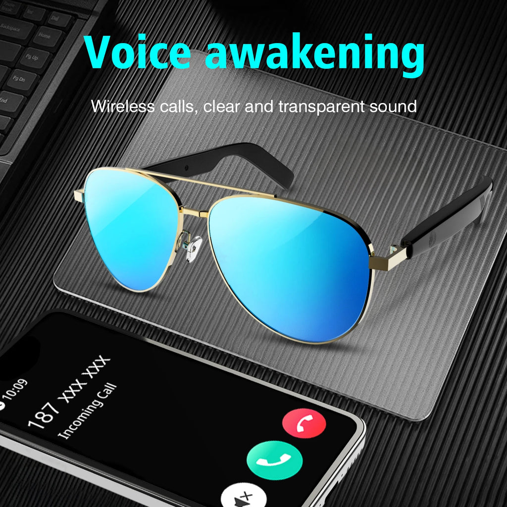 New noise reduction smart glasses, wireless calls, music playback, touch voice assistant, stylish blue light blocking sunglasses