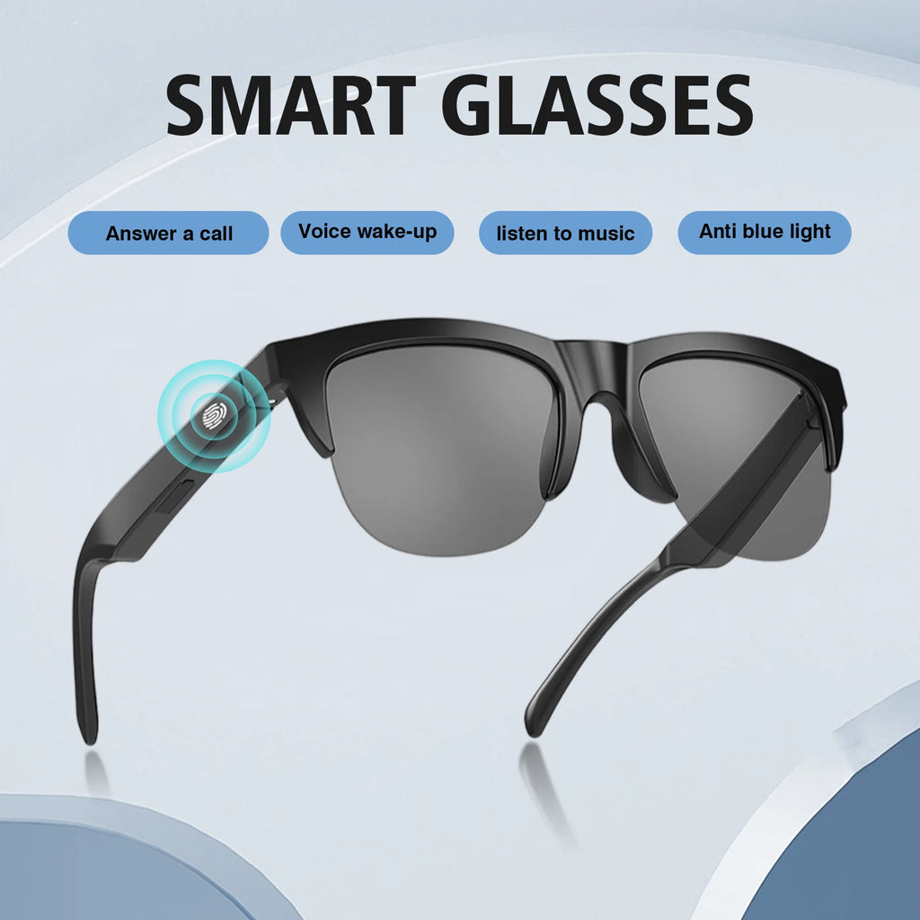 2025 new smart glasses, IP4 waterproof, anti-blue light lenses, touch voice assistant, music playback, unisex sunglasses
