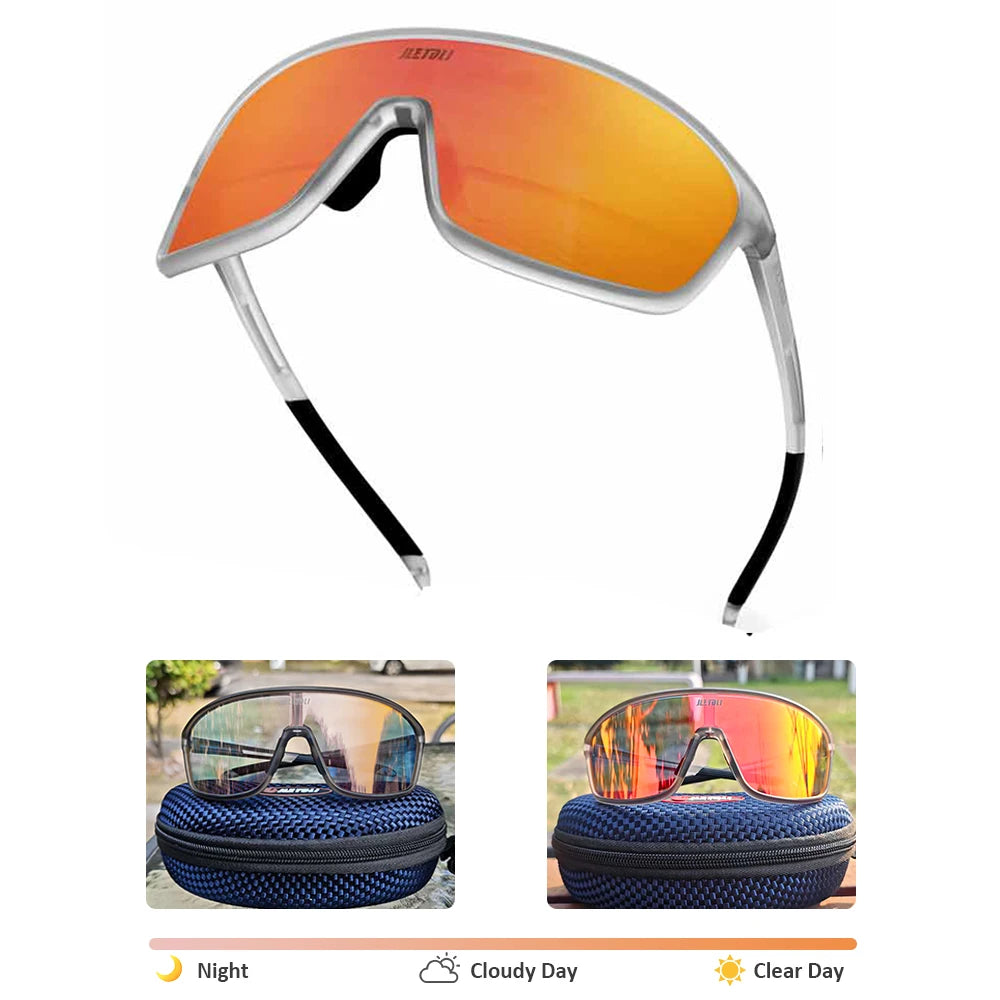 UV Protection Polarized Photochromic Cycling Glasses Windproof for Road MTB Biking Anti-Fog Sports Sunglasses Men Women