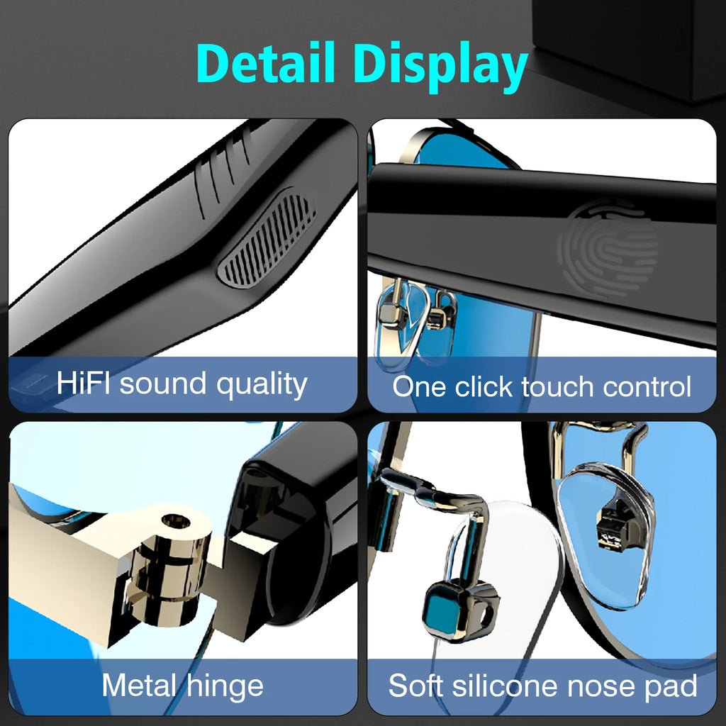 New noise reduction smart glasses, wireless calls, music playback, touch voice assistant, stylish blue light blocking sunglasses
