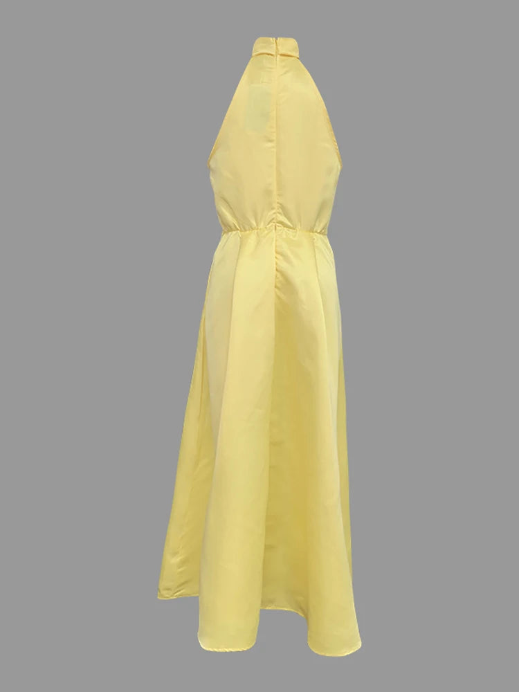 2025 New Women's Solid Color Belted Party A-line Dress Summer Sleeveless High Waist Pleated Elegant Evening Maxi Dresses