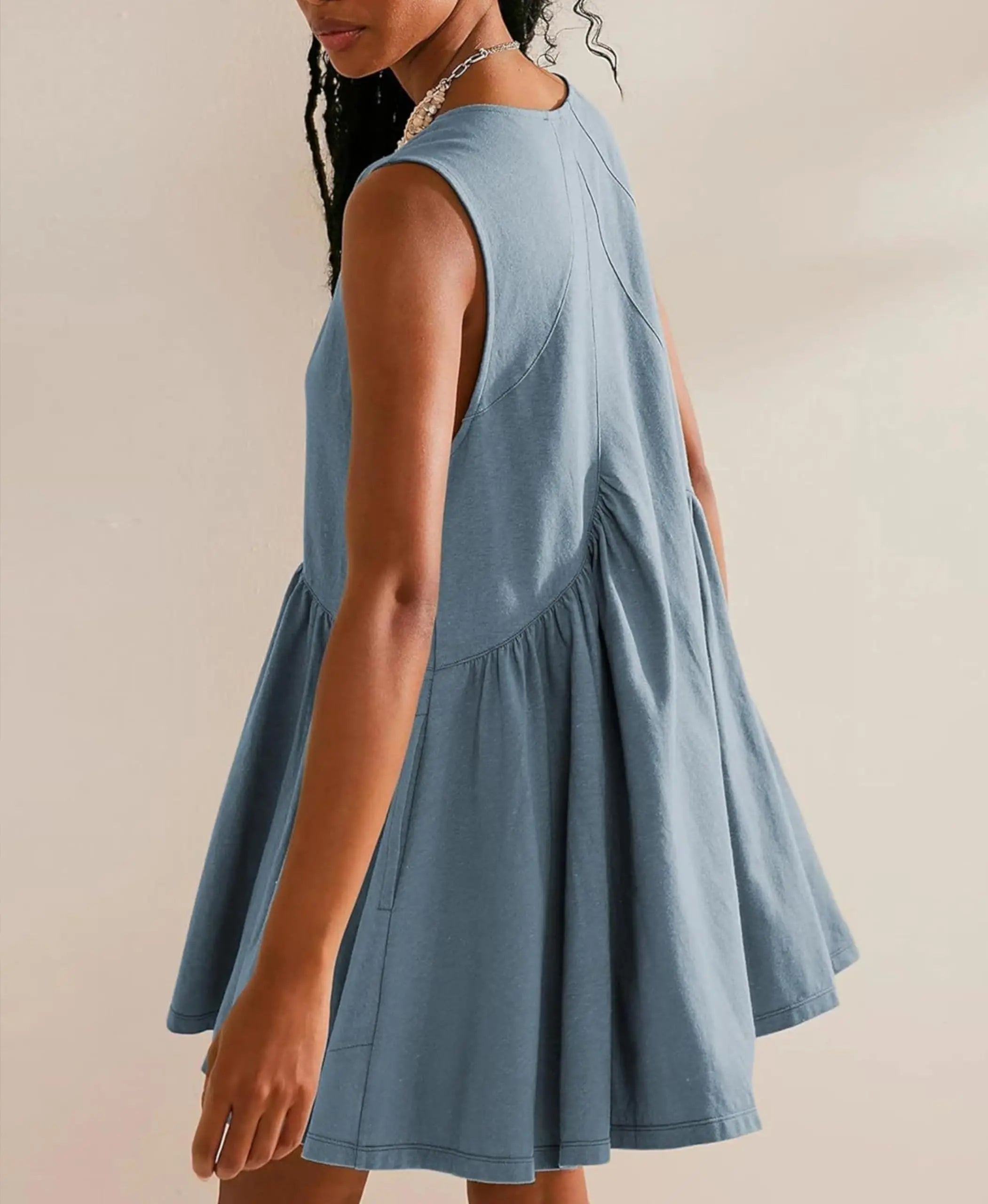 Women Summer Flowy Ruffle Babydoll Short Dresses Sleeveless  Pleated Dress Beach Vocation Peplum Dress