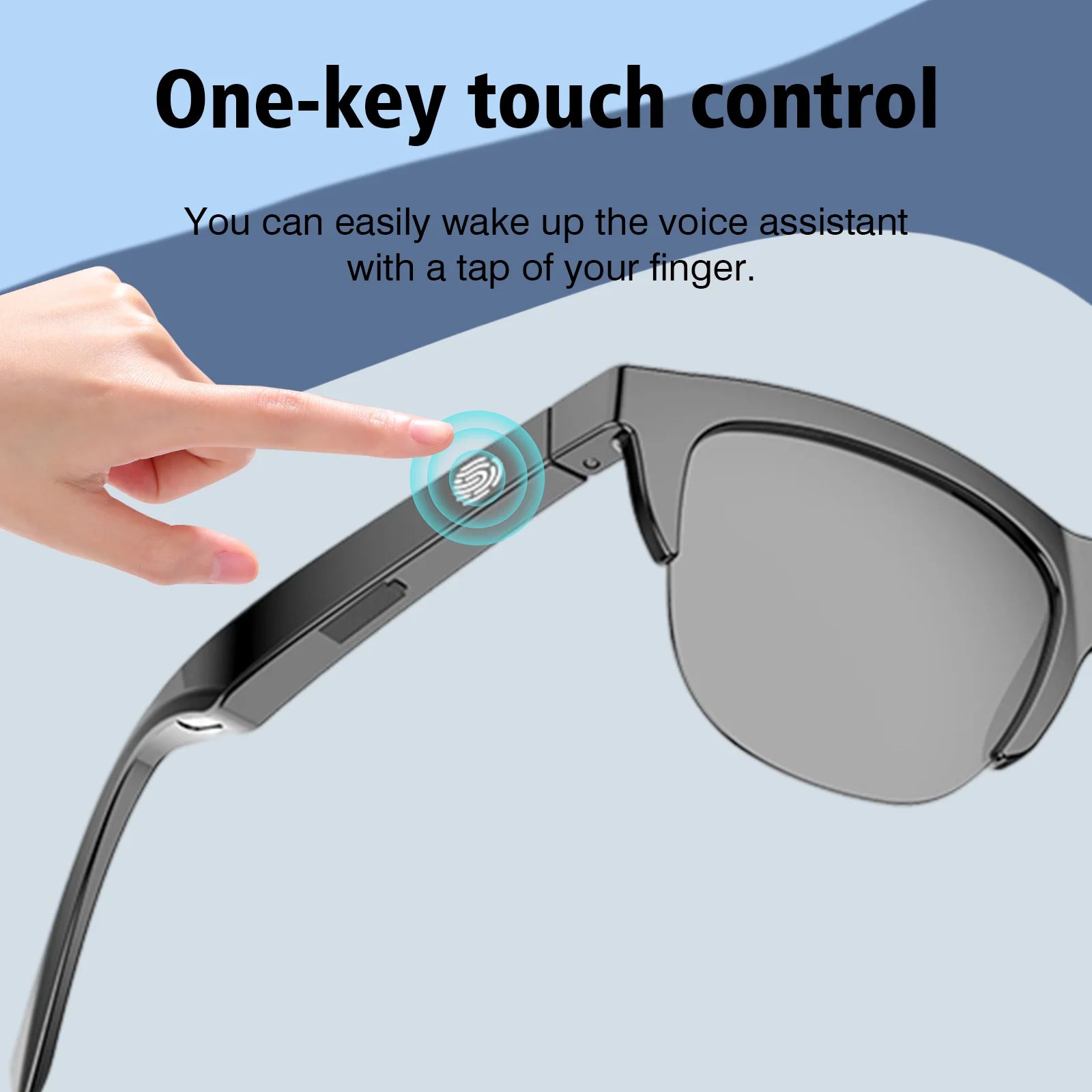 2025 new smart glasses, IP4 waterproof, anti-blue light lenses, touch voice assistant, music playback, unisex sunglasses