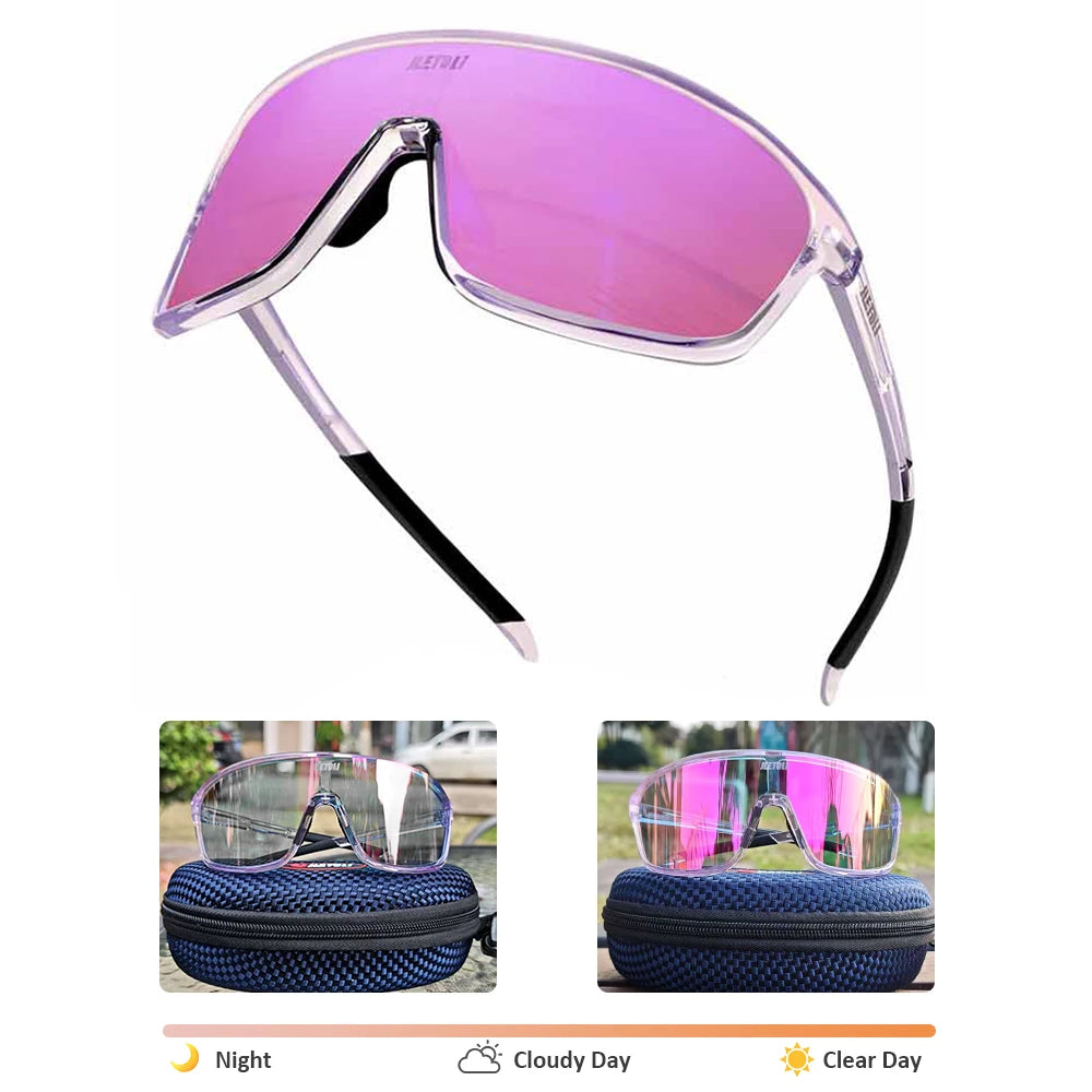 UV Protection Polarized Photochromic Cycling Glasses Windproof for Road MTB Biking Anti-Fog Sports Sunglasses Men Women