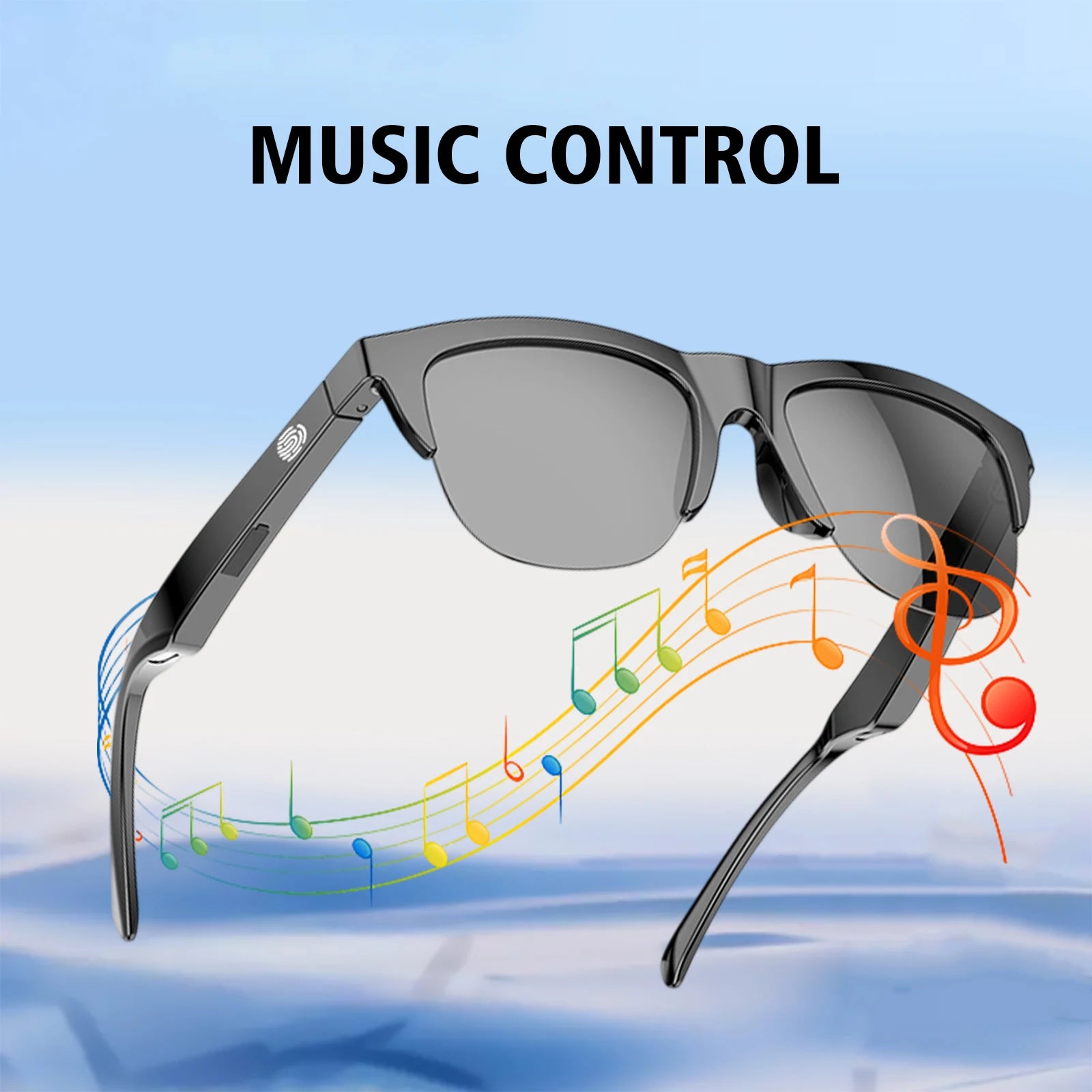 2025 new smart glasses, IP4 waterproof, anti-blue light lenses, touch voice assistant, music playback, unisex sunglasses