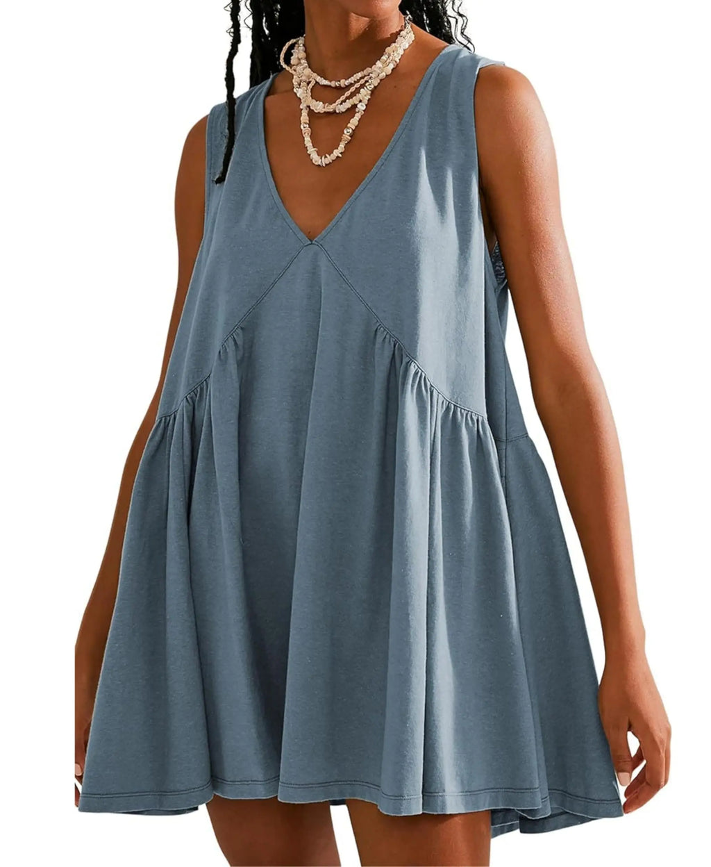 Women Summer Flowy Ruffle Babydoll Short Dresses Sleeveless  Pleated Dress Beach Vocation Peplum Dress